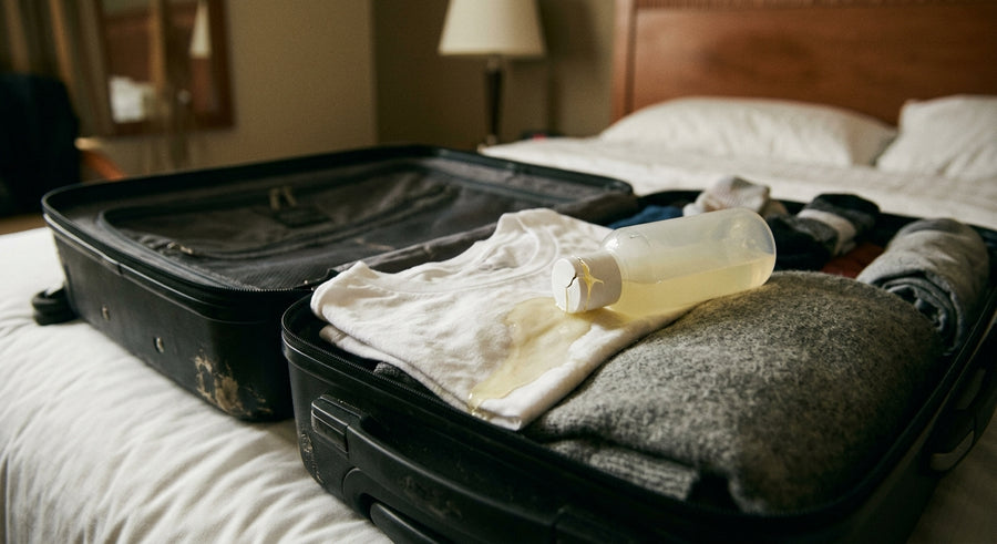 Shampoo leak in a suitcase